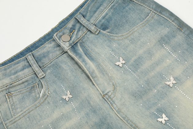 2025 Spring and Autumn New Butterfly Hot Diamond High Waist Slimming Water Washed Blue Slimming Micro Pull Down Jeans - Image 6