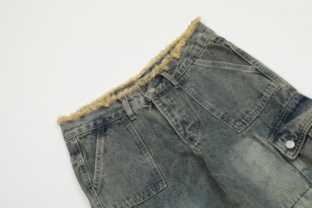 Large size women's spring and autumn high waist loose slimming straight leg wide leg distressed fringed jeans - Image 6