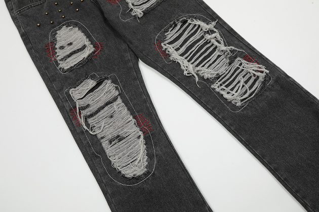 American street rivet ripped jeans - Image 7