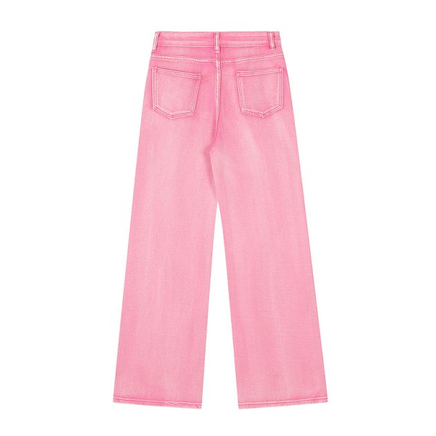 American women's high waisted narrow straight leg wide leg retro Hong Kong style washed and worn pink high-end jeans - Image 3
