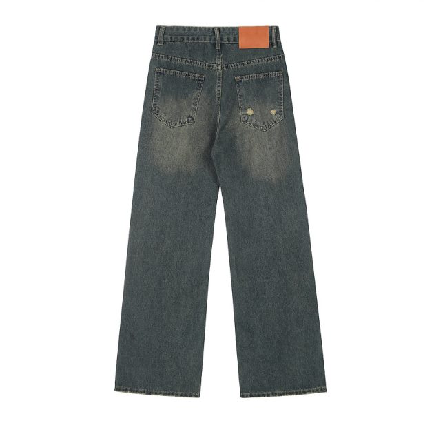 Men's American retro distressed loose straight leg jeans - Image 3