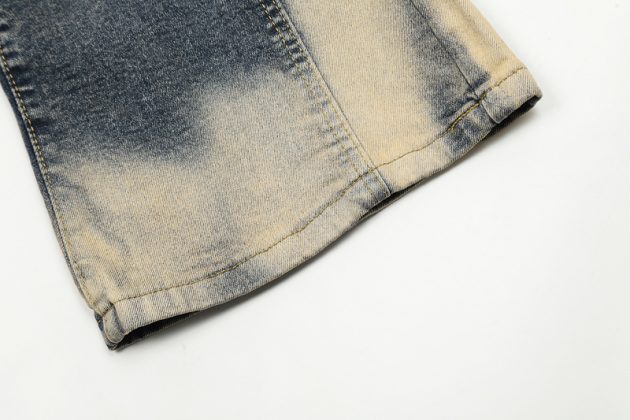 Men's and women's American high street irregular splicing design washed retro jeans - Image 11