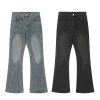 Men's vintage black gray deconstructive straight tube slightly flared style cool jeans