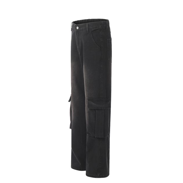 American heavyweight retro washed wide leg loose multi pocket workwear jeans - Image 4