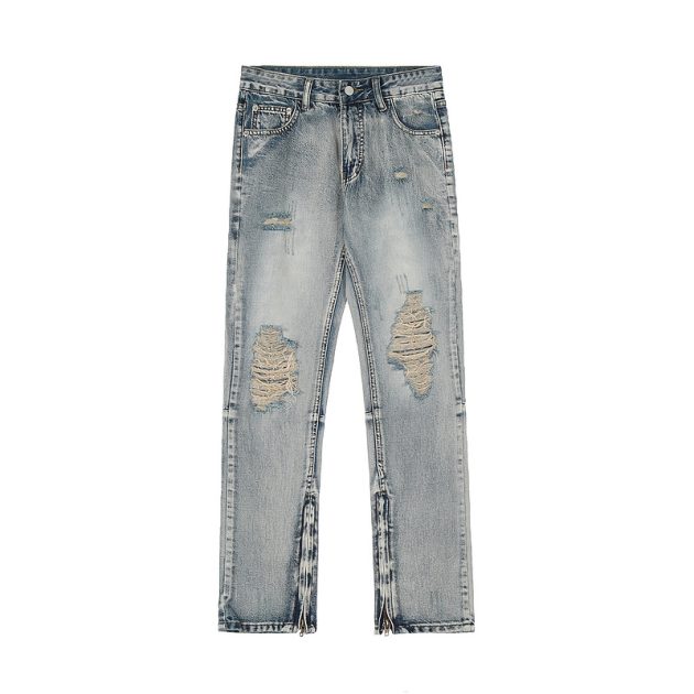American retro vintage vintage design with ripped zipper jeans for men