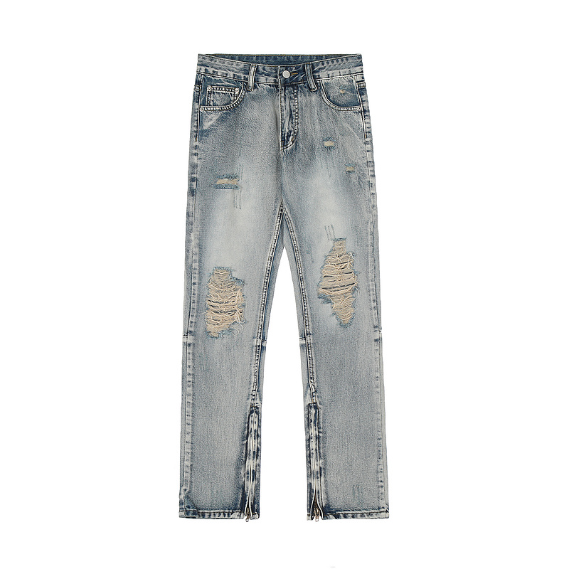American retro vintage vintage design with ripped zipper jeans for men