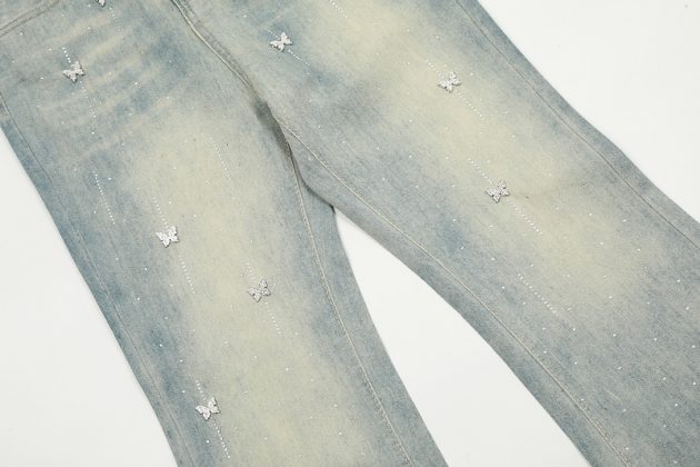 2025 Spring and Autumn New Butterfly Hot Diamond High Waist Slimming Water Washed Blue Slimming Micro Pull Down Jeans - Image 8