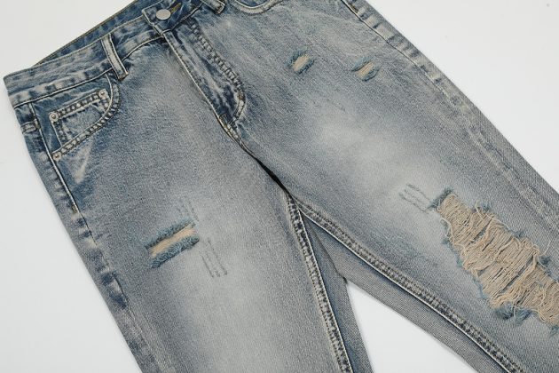 American retro vintage vintage design with ripped zipper jeans for men - Image 5