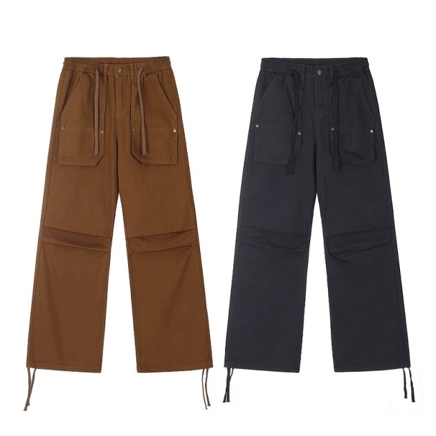 American women's retro fashion brand multi pocket loose casual straight hip hop work pants