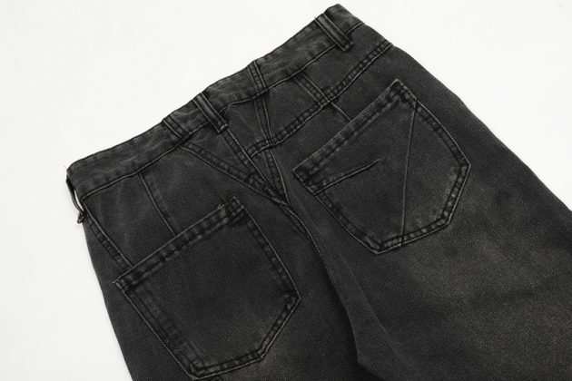 Men's vintage black gray deconstructive straight tube slightly flared style cool jeans - Image 9