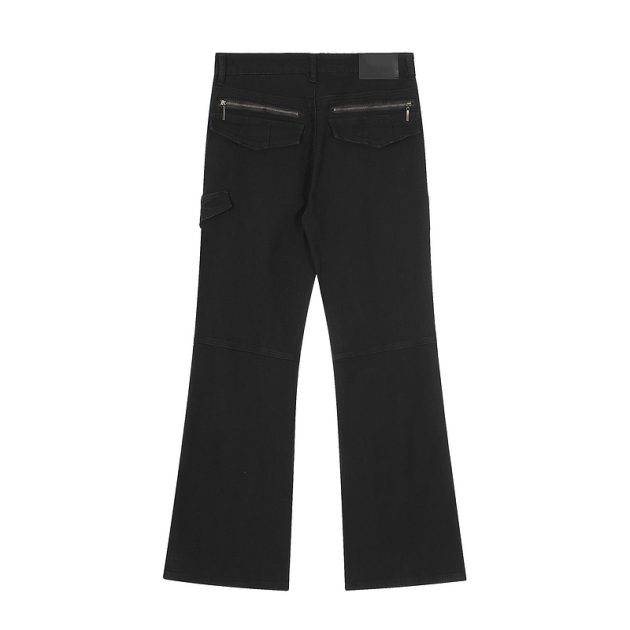 American workwear khaki color niche distressed washed elastic slightly flared straight leg workwear pants - Image 3