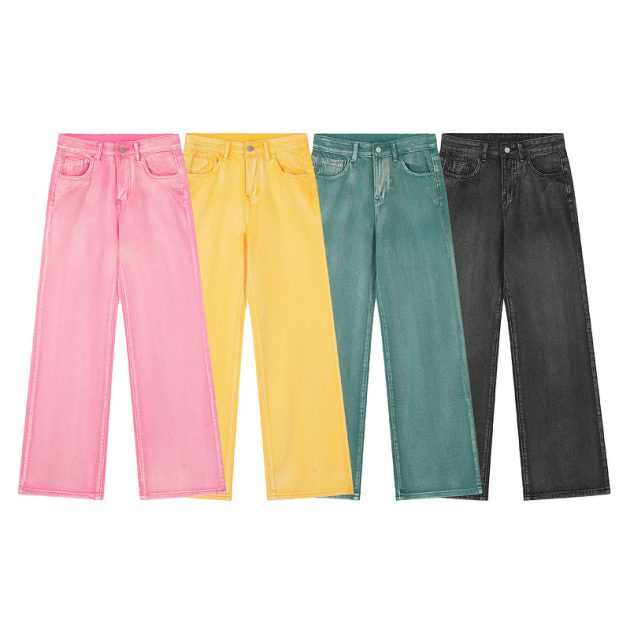 American women's high waisted narrow straight leg wide leg retro Hong Kong style washed and worn pink high-end jeans