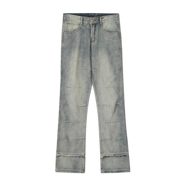 American street style men's and women's spliced micro flared three-dimensional cut washed ripped jeans - Image 4