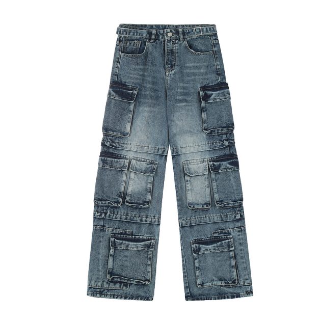 Men's and women's American casual pants with heavy washing design and denim jeans - Image 2