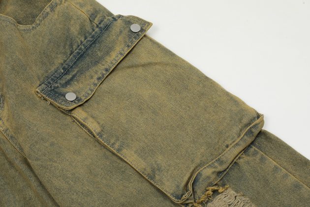 Men's heavy-duty loose fitting, worn-out, perforated, waste soil work pants - Image 10