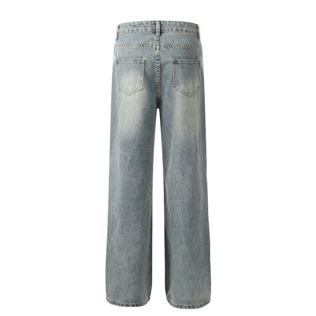 Summer men's straight leg fun American straight waist wide denim pants - Image 3