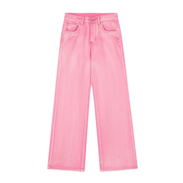 American women's high waisted narrow straight leg wide leg retro Hong Kong style washed and worn pink high-end jeans - Image 2
