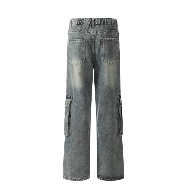 American heavyweight retro washed wide leg loose multi pocket workwear jeans - Image 8