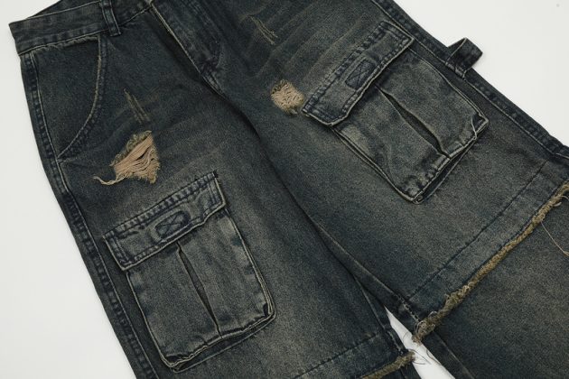 Vintage fringed design with wide legs, floor mopping, washed and distressed denim jeans - Image 8