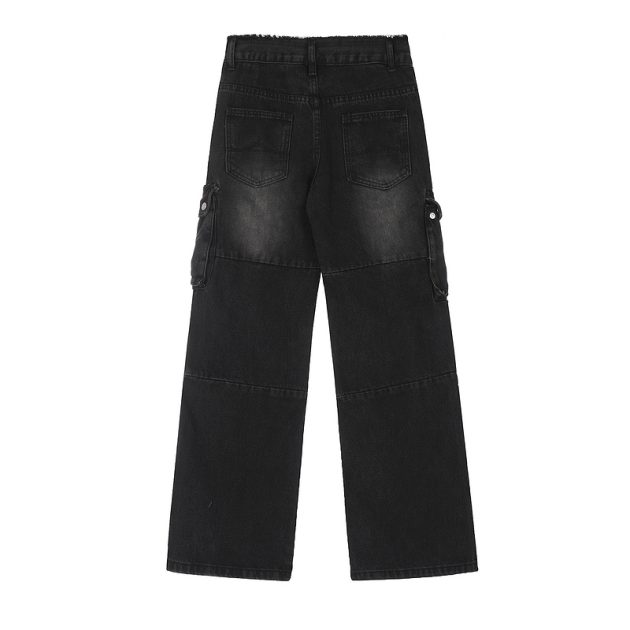 Large size women's spring and autumn high waist loose slimming straight leg wide leg distressed fringed jeans - Image 5