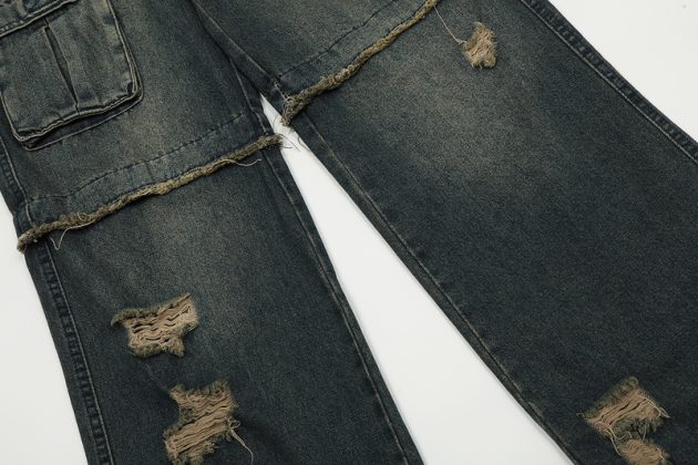 Vintage fringed design with wide legs, floor mopping, washed and distressed denim jeans - Image 11