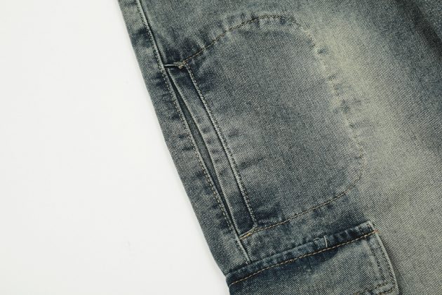 American heavyweight retro washed wide leg loose multi pocket workwear jeans - Image 16