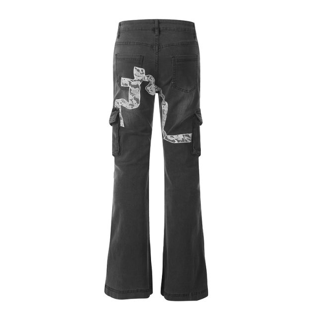 Retro lace butterfly strap micro flared women's jeans - Image 4