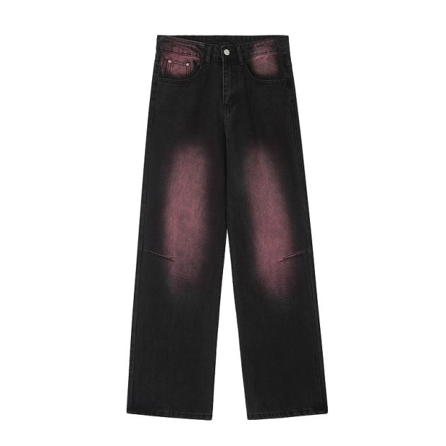 American men's and women's casual hip-hop retro washed color blocking design straight leg jeans - Image 5