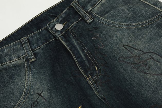 American retro high street graffiti straight leg jeans - Image 5