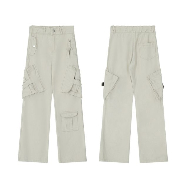 American retro women's work pants with multiple pockets, wide legs, floor length pants, straight leg pants - Image 2
