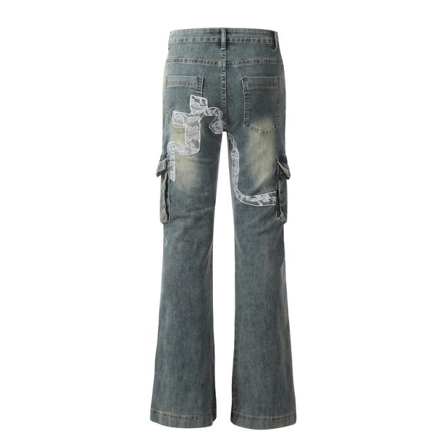 Retro lace butterfly strap micro flared women's jeans - Image 3