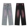 American men's and women's casual hip-hop retro washed color blocking design straight leg jeans