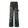 Vintage fringed design with wide legs, floor mopping, washed and distressed denim jeans - Image 2