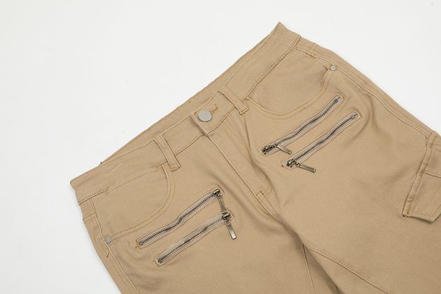 American workwear khaki color niche distressed washed elastic slightly flared straight leg workwear pants - Image 6
