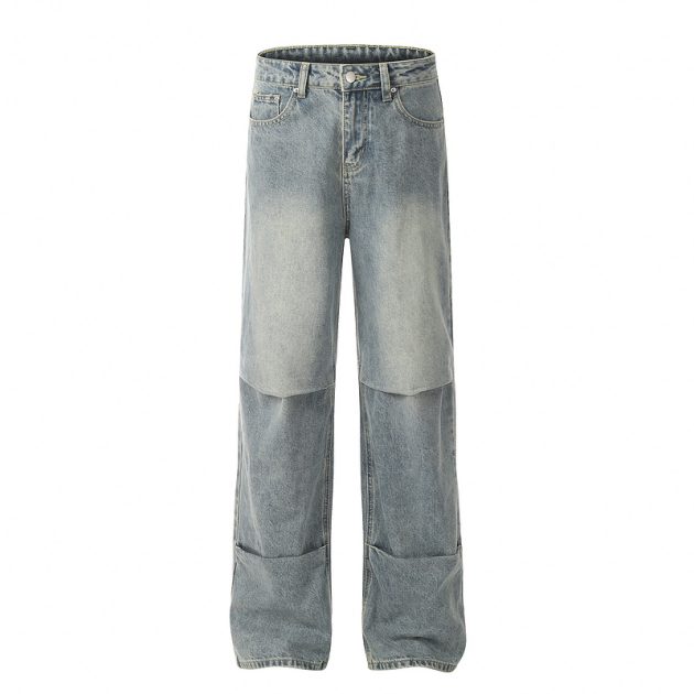 Summer men's straight leg fun American straight waist wide denim pants - Image 2