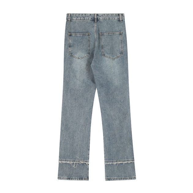 American street style men's and women's spliced micro flared three-dimensional cut washed ripped jeans - Image 3