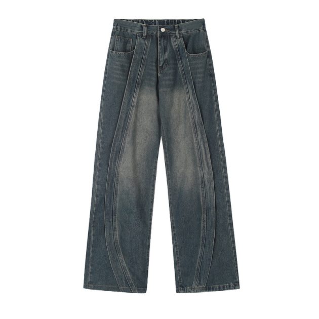 American retro washed patchwork jeans - Image 2