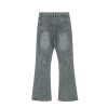 Men's vintage black gray deconstructive straight tube slightly flared style cool jeans - Image 3
