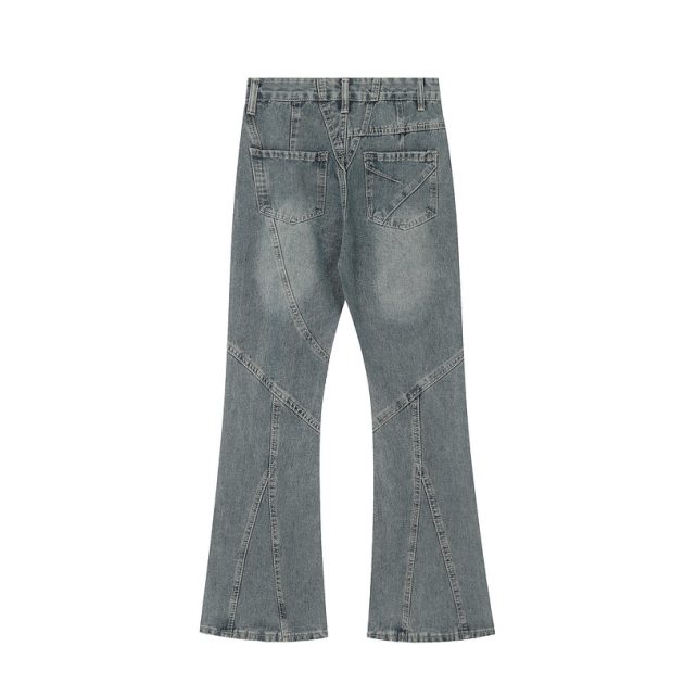 Men's vintage black gray deconstructive straight tube slightly flared style cool jeans - Image 3