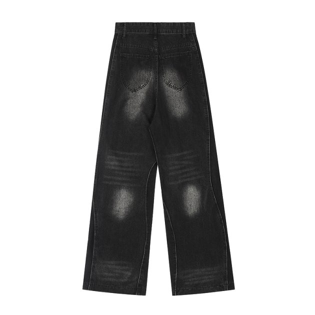 American retro niche wavy lines washed and stacked, loose straight tube slightly flared casual jeans - Image 5