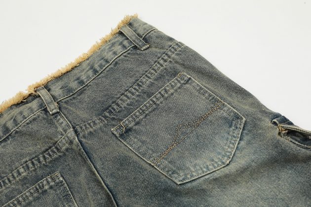 Large size women's spring and autumn high waist loose slimming straight leg wide leg distressed fringed jeans - Image 9