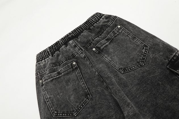 American street retro work pants with loose wide legs, washed and distressed multi pocket jeans - Image 9