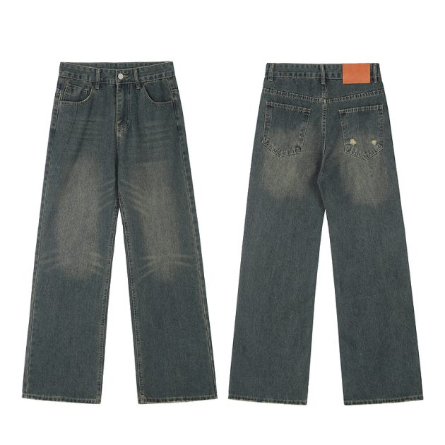 Men's American retro distressed loose straight leg jeans