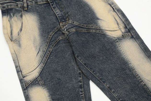 Men's and women's American high street irregular splicing design washed retro jeans - Image 8