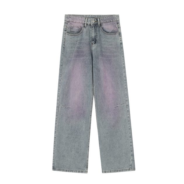 American men's and women's casual hip-hop retro washed color blocking design straight leg jeans - Image 3