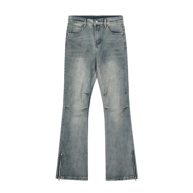 American men's and women's casual high street retro washed knife cut micro flared jeans small - Image 2