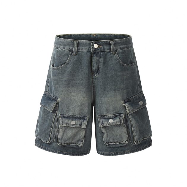 Men's retro summer loose multi pocket short wide leg straight leg pants - Image 2