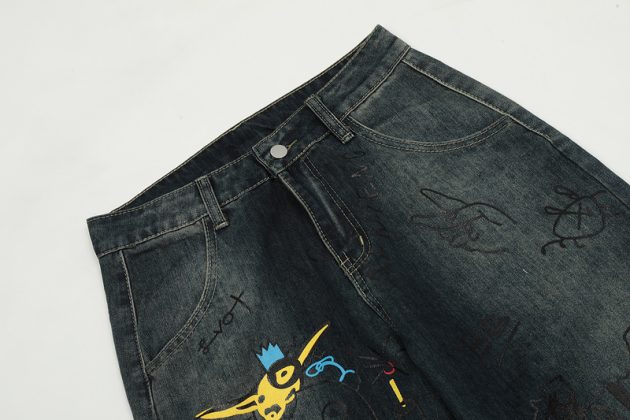 American retro high street graffiti straight leg jeans - Image 4