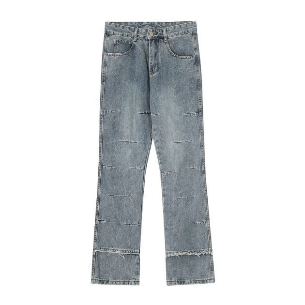 American street style men's and women's spliced micro flared three-dimensional cut washed ripped jeans - Image 2
