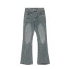 Men's vintage black gray deconstructive straight tube slightly flared style cool jeans - Image 2